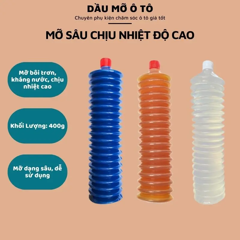 Mỡ Sâu, Mỡ Bò Bôi Trơn Chịu Nhiệt 120*C/ 180*C/ 360*C Đóng Chai Dạng Con Sâu 400g - Sieuthioto