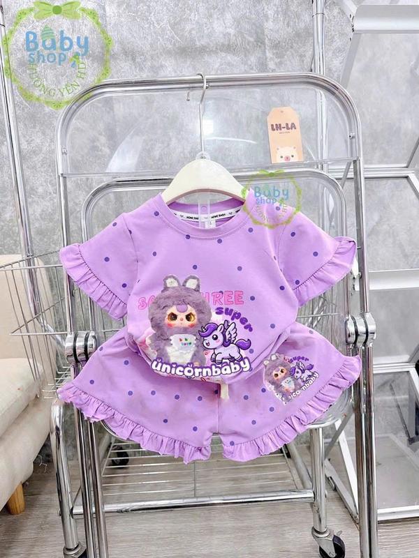 Set Bộ Quần Áo Viền May Bèo In Hình BABYTHREE Dễ Thương Dành Cho Bé Gái Từ 9-42kg, Chất Thun Nhẹ Và Thoáng Mát. 4