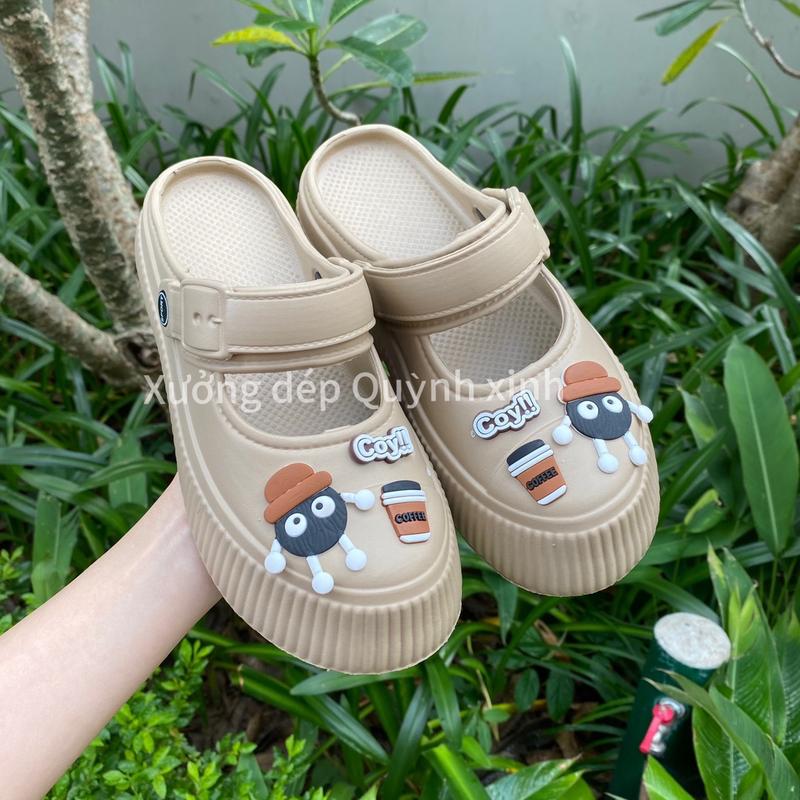 QX035 Dép Sục Nữ Đế Cao 3cm Xưởng Dép Quỳnh Xinh -  bánh mì năng động, trẻ trung, dép nữ đế cao DéP Shoes - Màu be - đen - Len, Hoa GiàY Sandal Quai Hậu