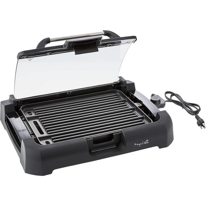 TikTok Shop MegaChef Dual Surface Reversible Indoor Grill and Griddle with Removable Glass Lid