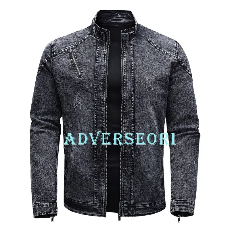 JAKET JEANS MODEL KRAH RESLETING TENGAH  SAKU SAMPING Denim Kerah Pria Panjang Nyaman Biru