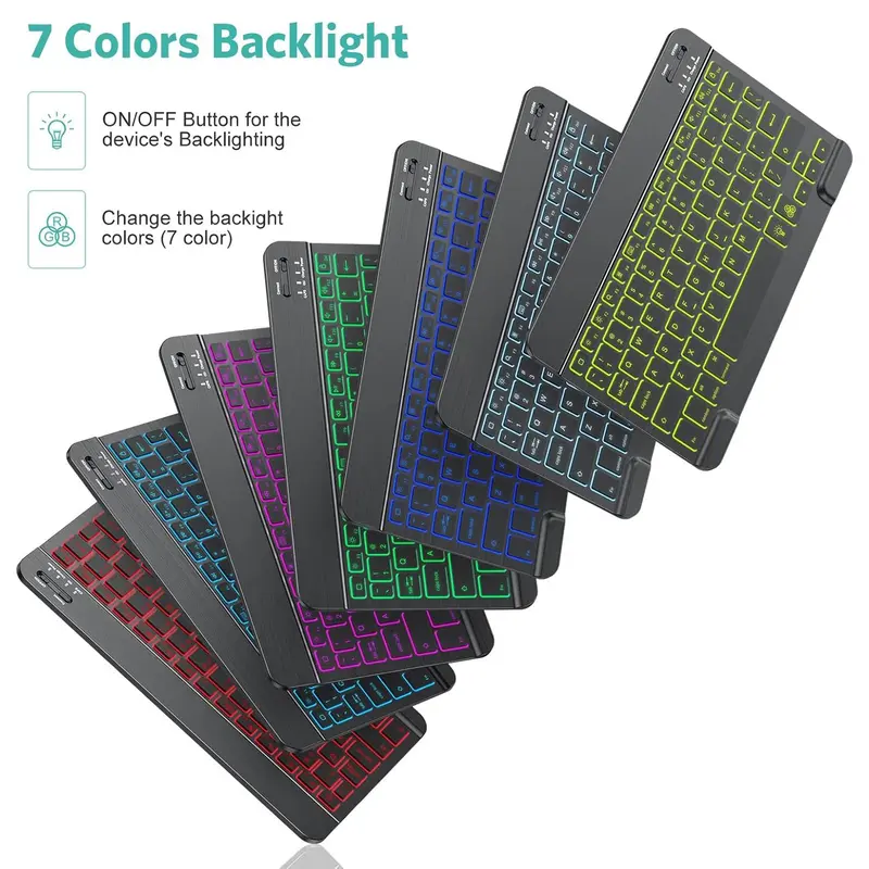 Wireless Keyboard & Mouse Combo, 1 Set Rechargeable Wireless Keyboard & Mouse with 7-color Backlit, Compatible with iPadOS/iOS/Android/Windows 3