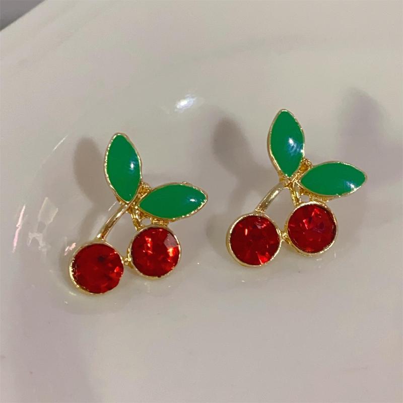 Product Introduction of S925 Imitation Silver Needle Korean Simple Oil Drop Cute Sweet Red Cherry Elegant Versatile High-end Design Sense Earrings 5