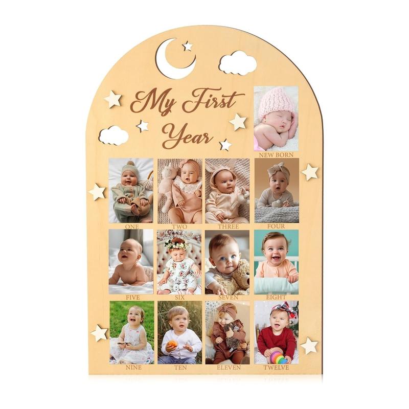 Product Introduction of Popular Newborn First Year Milestone Photo Frame Baby Commemorative Album Month Monument Wooden Pendant Decor 6