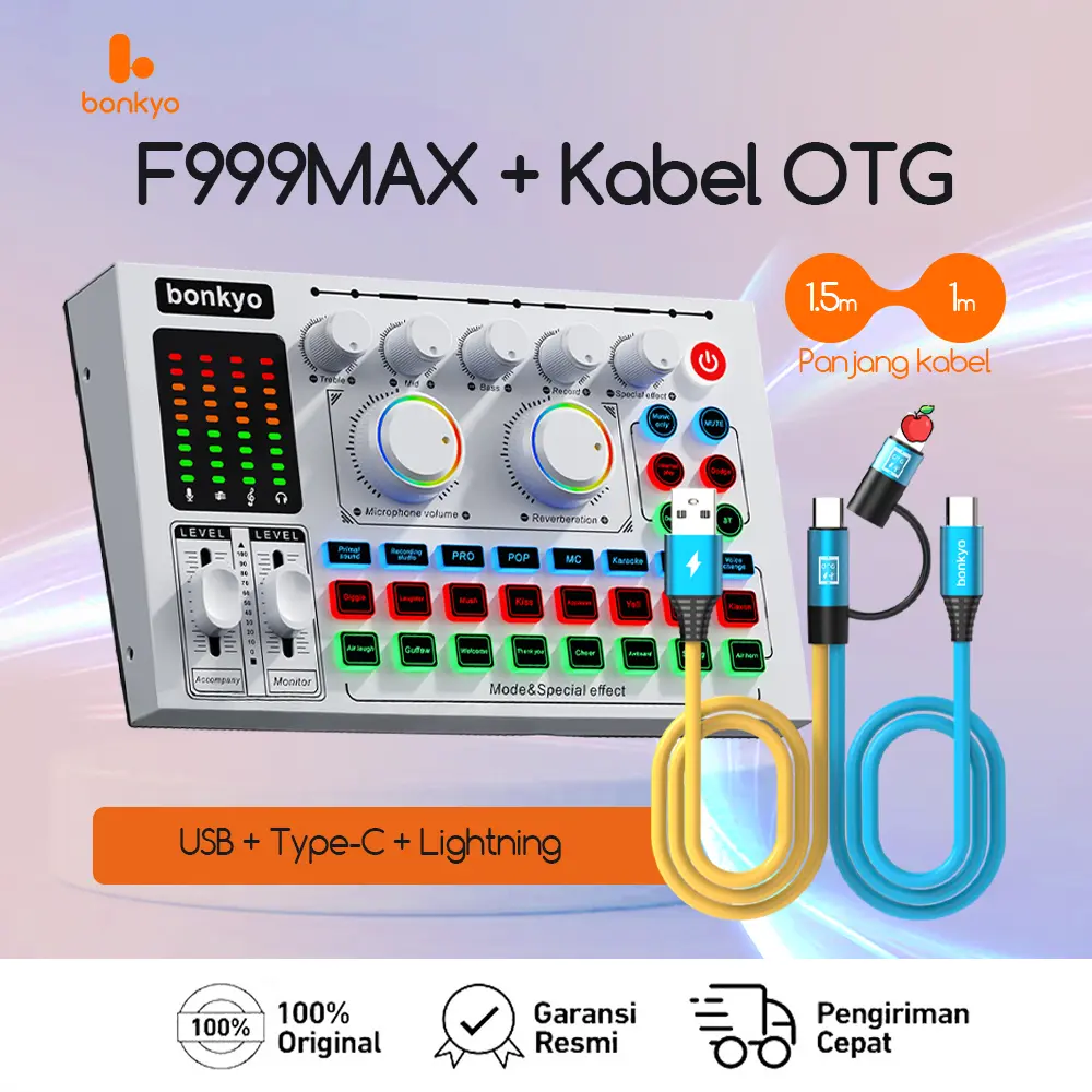 Bonkyo F999MAX Sound card + kabel OTG peralatan siaran langsung Kartu suara siaran langsung Bluetooth mixer siaran langsung audio karaoke langsung