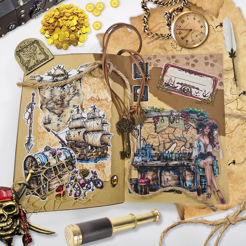Vintage Pirate Girl Theme Sticker Book, 20 Sheets/book Scrapbooking & Journal Making Material Paper, DIY Decorative Sticker for Stationery Computer Water Bottle 4