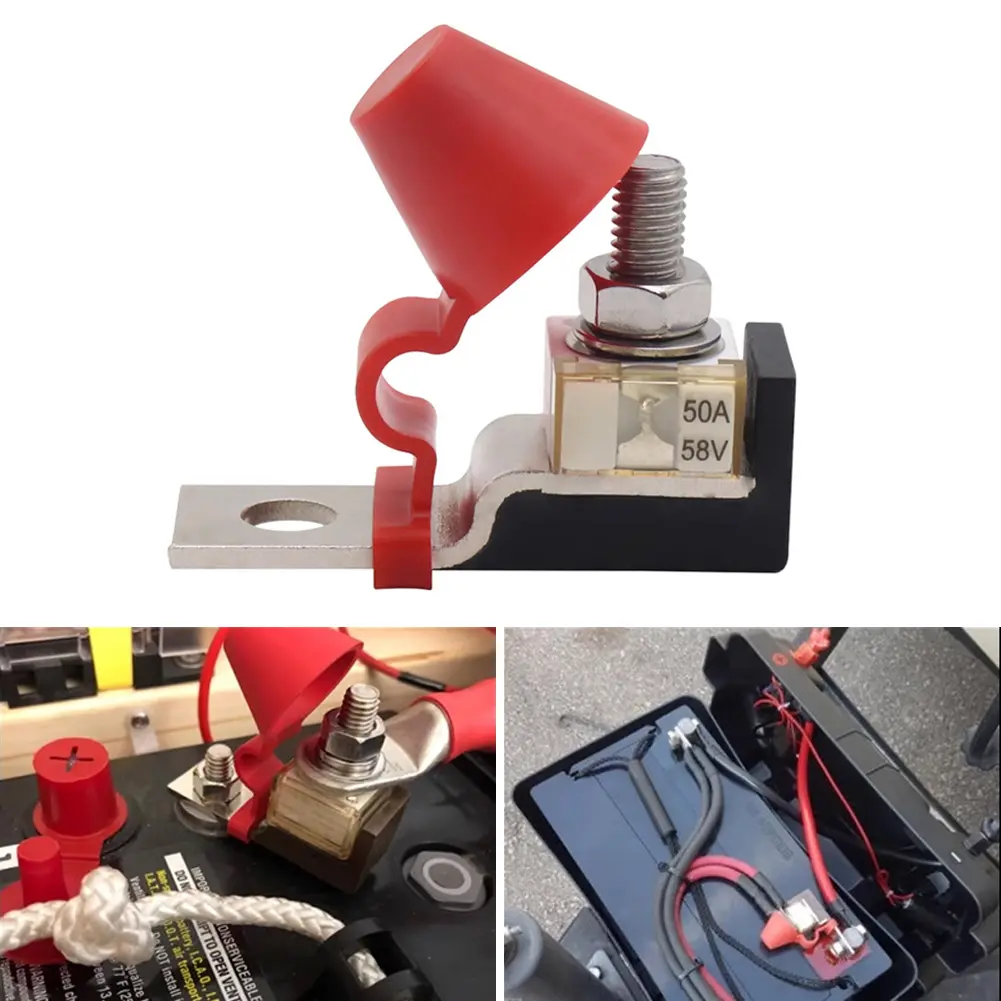 50A-300A 58V M8 Boat Terminal Mount Fuse Block Kit Ring Fuse Marine Battery Terminal Holder Ignition Protection For Truck RV