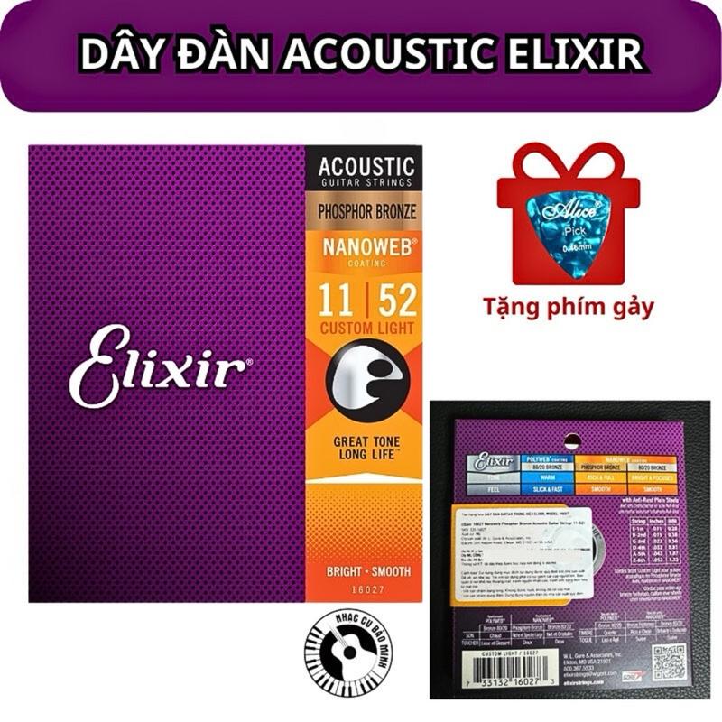 Dây đàn guitar acoustic ELIXIR 16027 chính hãng Size 11, phủ lớp PHOSPHOR BRONZE quanh dây đàn, chống gỉ rất cao