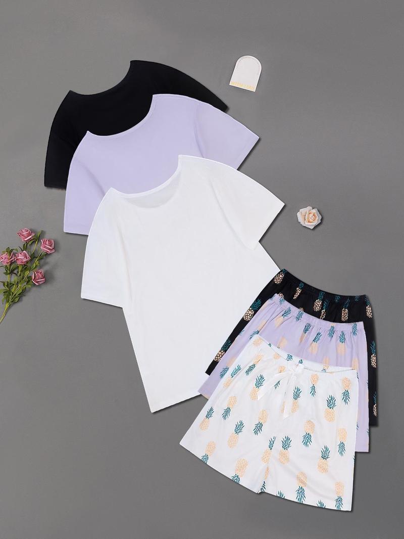 Product Introduction of 6 Counts Women's Butterfly Heart Print Tee & Shorts Pyjama Set, Casual Comfy Round Neck T-shirt & Shorts Pj Set, Matching Pajamas, Sleepwear & Loungewear Set for Women 19