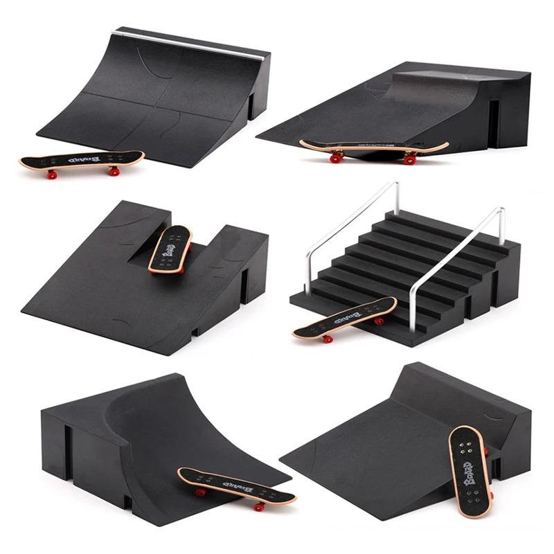 Product Introduction of Skate Ramp Mini Training Skating Board Black Finger Skateboard for Children Indoor Home Toy Ramp Stairs Venue Combination Funny 12