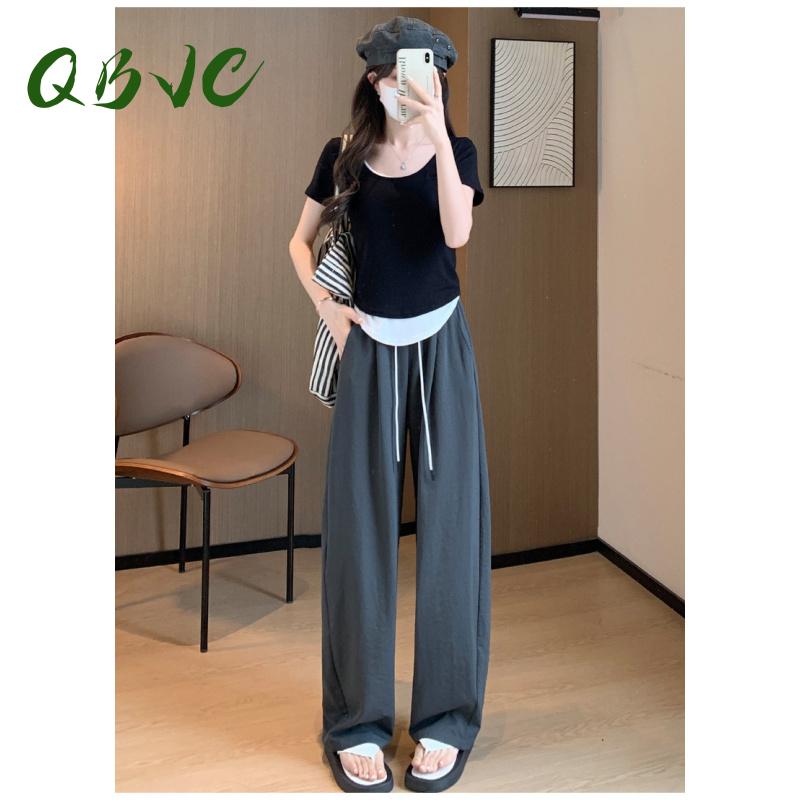 Quần Ống Rộng, Dành Cho Nữ, Cạp Cao, Màu Trơn Quần Ống Đứng, Dáng Rộng Vừa Vặn, Thích Hợp Đi Làm Và Mặc Thường Ngày QBVC 2