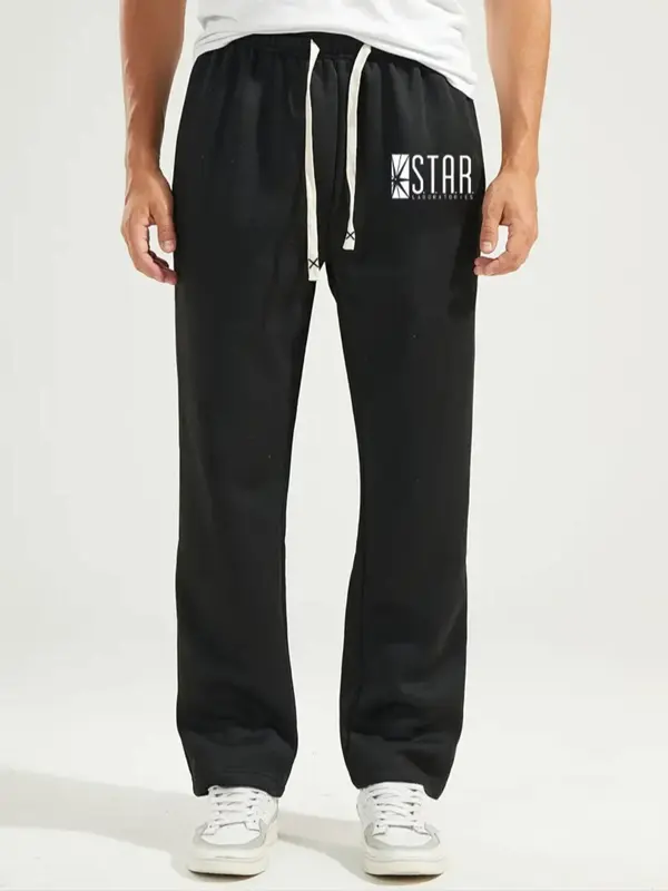 Unisex Letter Print Drawstring Waist Sweatpants, Casual Pocket Straight Leg Trousers for Daily Wear, Unisex Bottoms for All Seasons 4