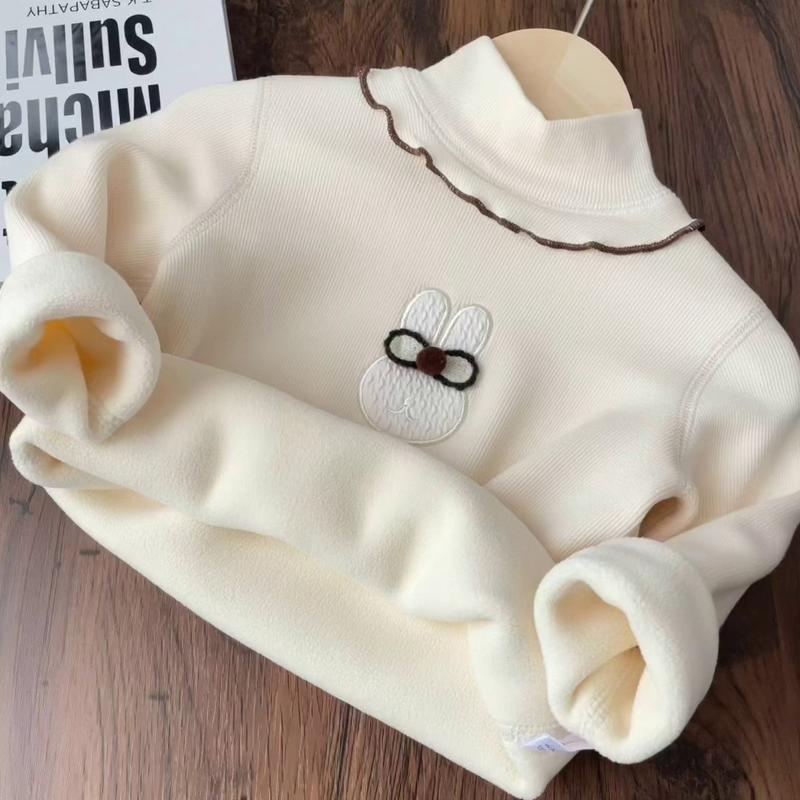 Áo Lớp Nền Mùa Đông, Cho Bé Gái, Dày Dặn Và Ấm Áp, Cổ Lọ Nửa Xếp Nhún, Lót Lông Cừu Một Lớp, Có Thể Mặc Bên Trong, Áo Đệm Cho Em Bé, Cho Bé Gái 5