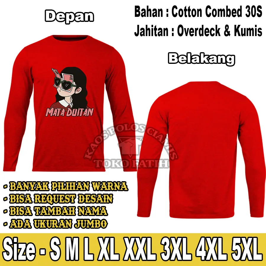 Kaos Dewasa Cewek Mata Duitan Lengan Panjang Combed 30S