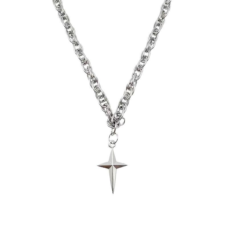 Titanium steel sweet cool babes cross star necklace ins hip hop women's sweater chain steel cold wind couple does not fade male 4