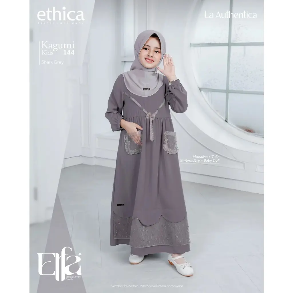 Gamis dan Koko anak SARIMBIT ETHICA ELFA 292 SHARK GREY/ Gamis Anak Kagumi Kids 144/ Koko Anak Kahfi Kids 199 / Sarimbit Ethica 2023 / Sarkel Murah