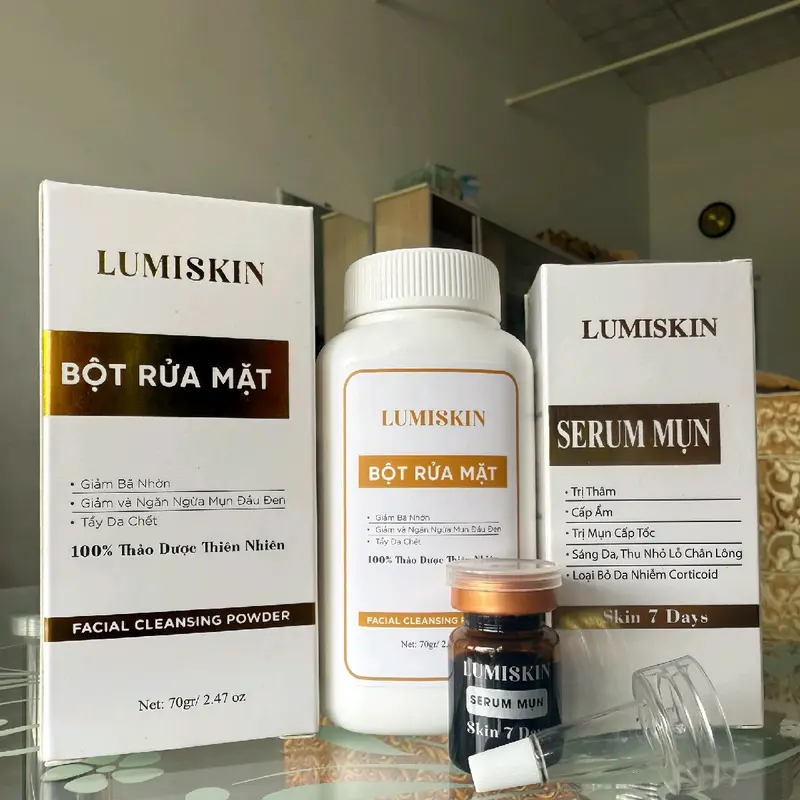 Combo 1 Serum Mụn và 1 Bột Rửa Mặt LUMISKIN Skincare chăm sóc và làm đẹp da cho Nam Nữ 3