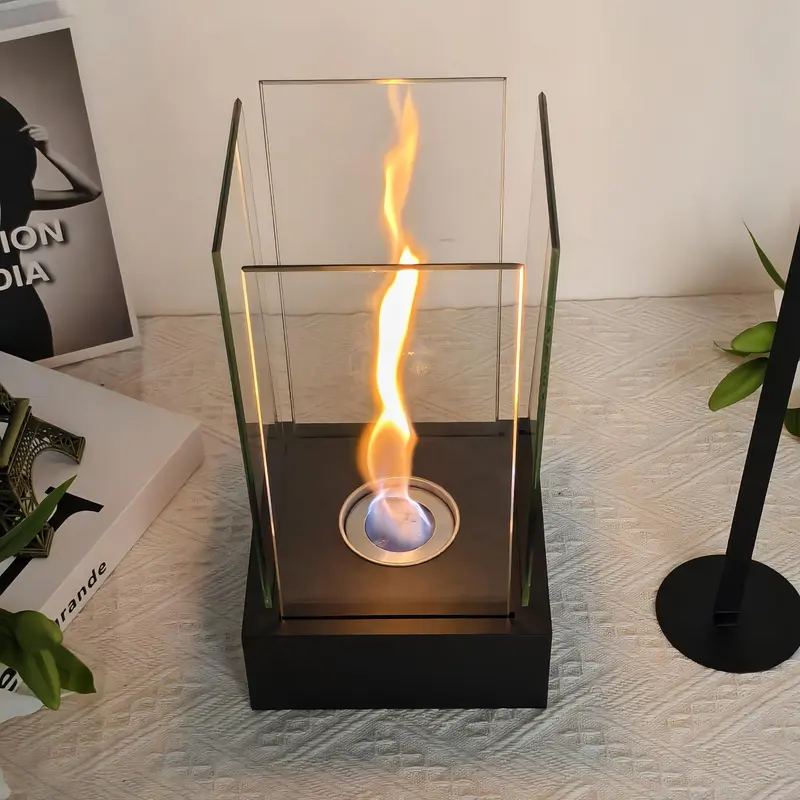 Square Glass Fire Pit, Desktop Alcohol Fireplace, Indoor & Outdoor Camping Party Atmosphere Heater, Home Decor Supplies 6