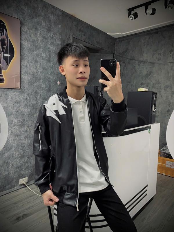 Áo Khoác Da Thêu Chữ A , Phối Túi Khoá Cho Nam Nữ Menswear Jacket 4