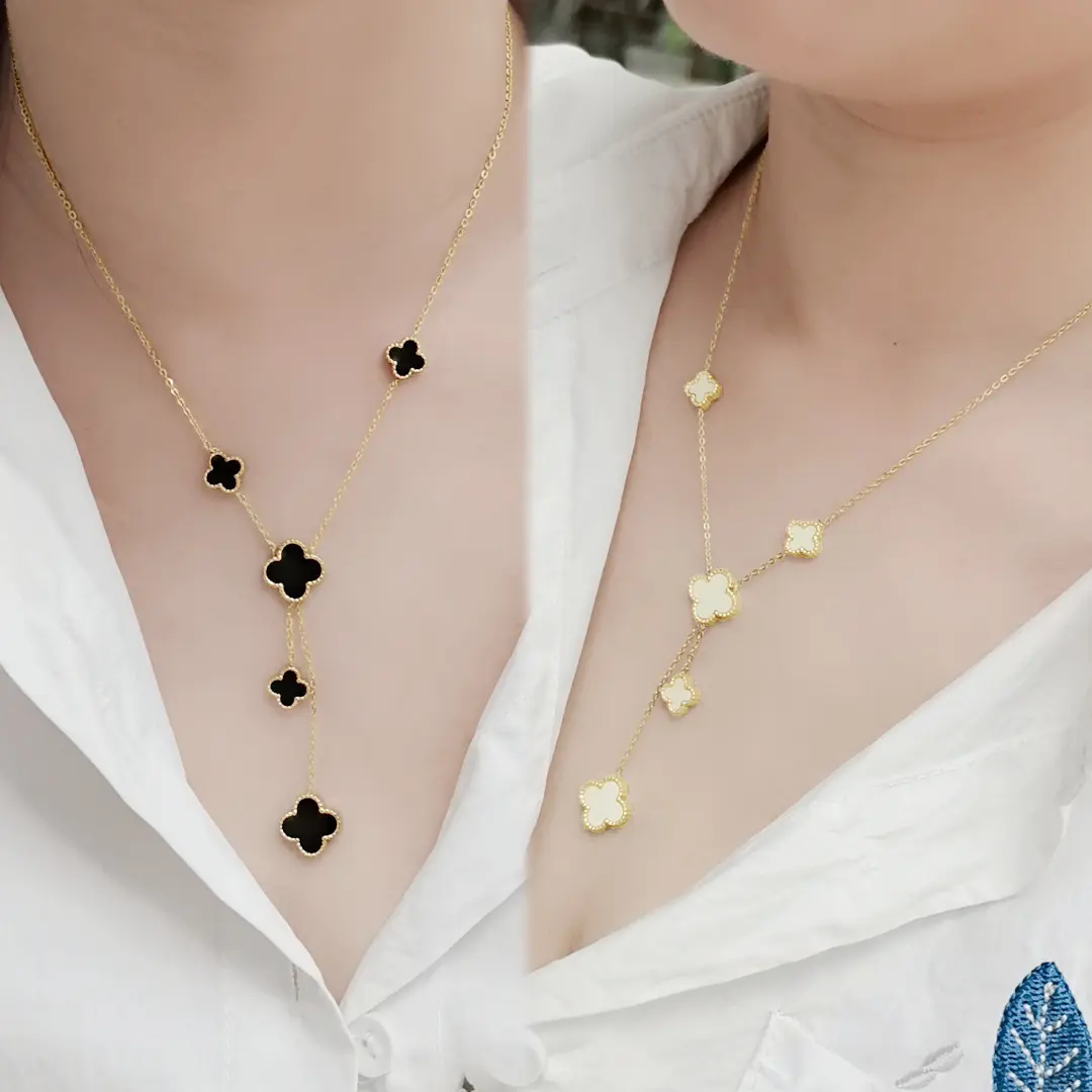 Vòng Cổ Thép Titan Tua Rua Cỏ Ba Lá Hai Mặt, Dành Cho Nữ, Thép Titan 18K, Không Phai Màu, Đồ Trang Sức Vòng Cổ Jewelry Chain Women