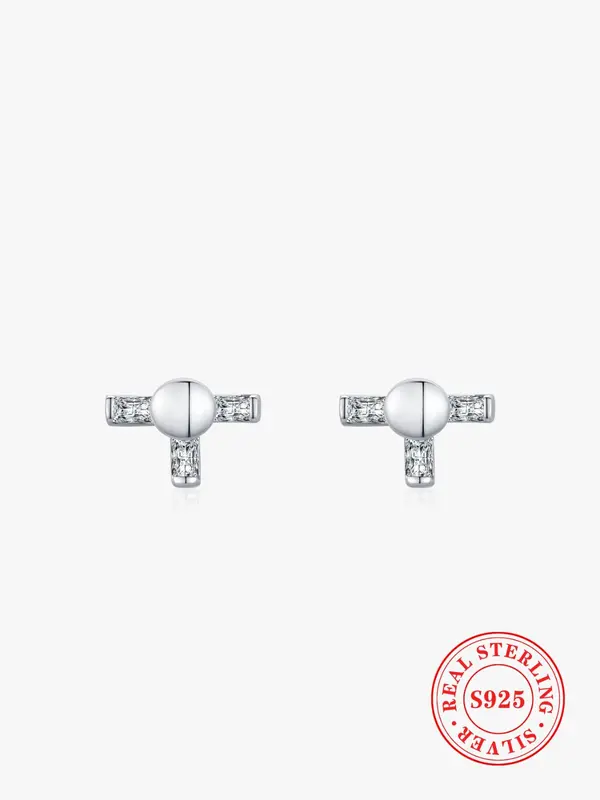 925 Sterling Silver Fashion Emerald Cut Geometric Design Earrings, Artificial Zircon Decor Stud Earrings, Trendy All-match & Exquisite Jewelry for Birthday Gift 0