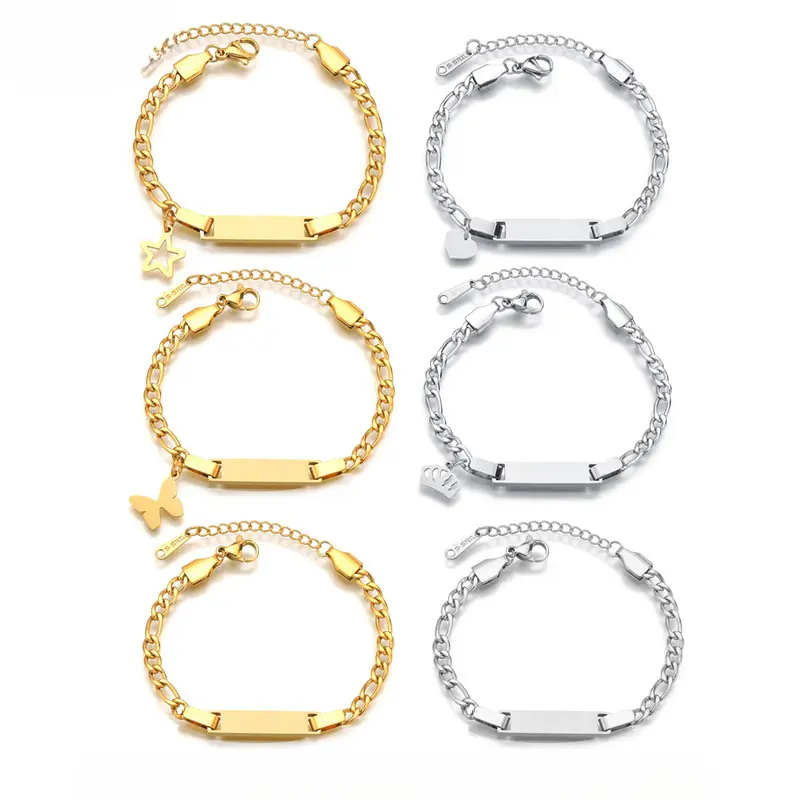 New Stainless Steel Children's Jewelry Personalized DIY Laser Engraved Name Gift Titanium Steel Smooth Rectangular Pendant Bracelet