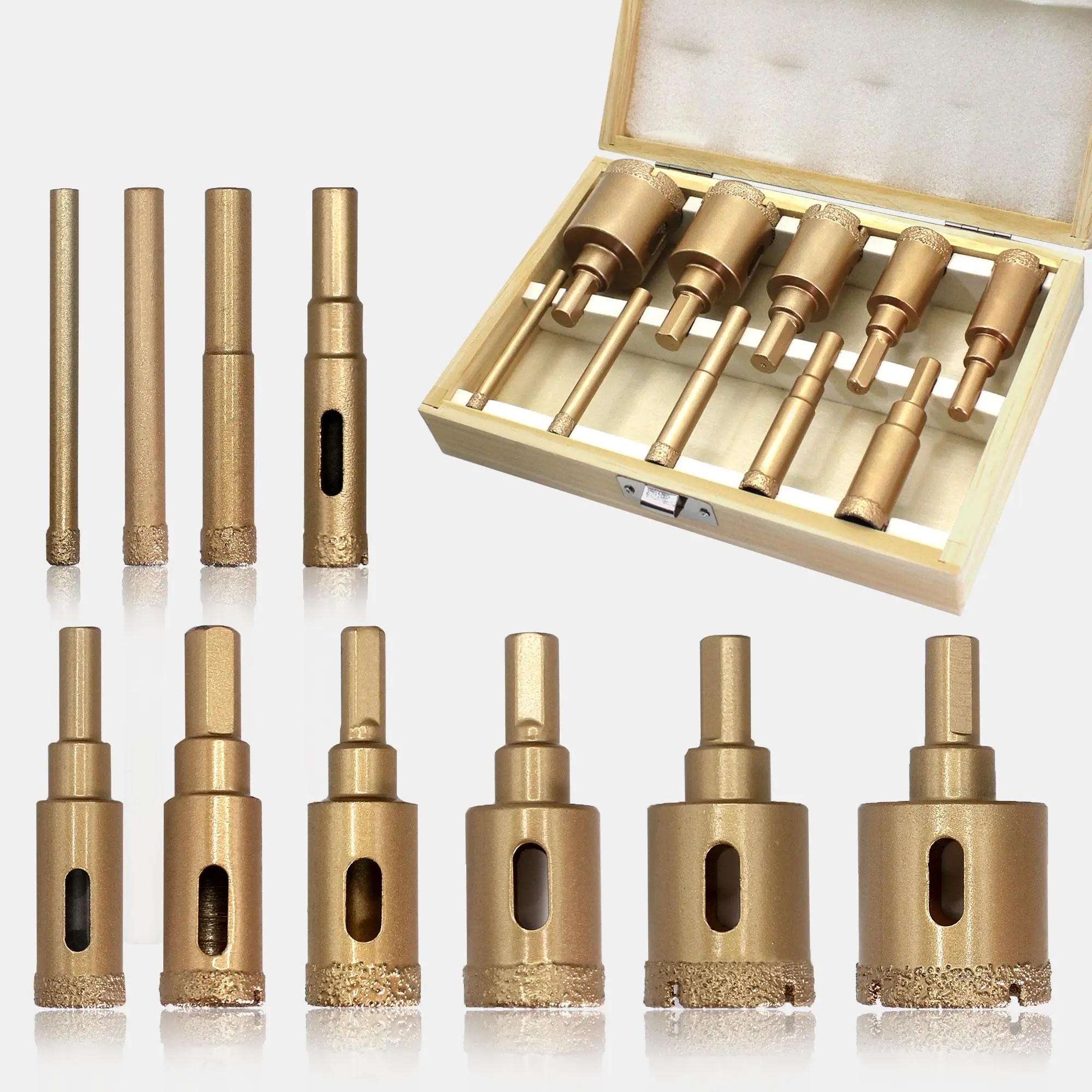 Fiber Welded Hole Saw Drill Bit Set with Wooden Box, Professional Drill Tiles, Drill Bit Set for Marble, Glass and Ceramics