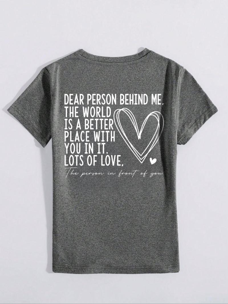 Product Introduction of Women's Slogan Graphic Round Neck Tee, Fashion Casual Heart Print Crew Neck T-Shirt for Daily Holiday Vacation Outdoor Wear, Ladies Clothes for All Seasons Valentine's Day, gift, Clothing 3