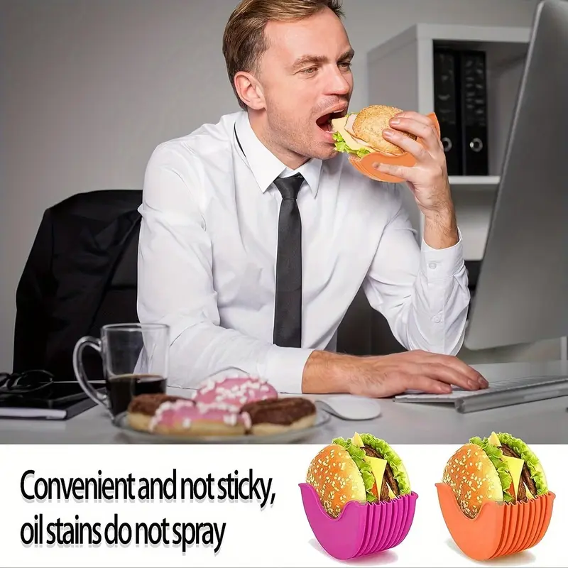 Silicone Burger Clip (4 Counts/set), Portable Non-contact Burger Holder, Retractable Burger Tray, Kitchen Baking Tool 6