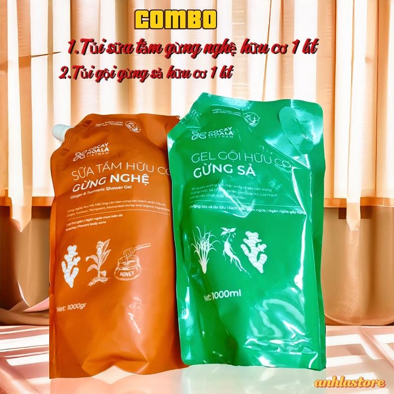 [combo]Túi Sữa Tắm Gừng Nghệ + Túi Gội Gừng Sả Cỏ Cây Hoa Lá 1000ml 1