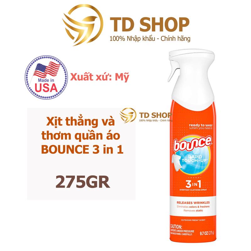 [NK Mỹ] Xịt thơm quần áo Bounce Mỹ Rapid Touch Up 3 in 1 giúp quần áo thơm thẳng chống nhăn khử mùi 275g