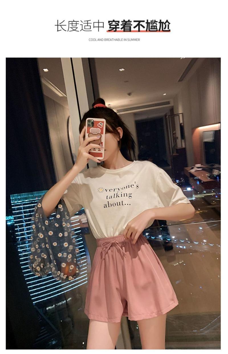 Product Introduction of Ice Silk Shorts for Women, Summer Thin Wide-Leg Casual A-Line Shorts, Versatile High-Waisted Home Three-Quarter Shorts for Women, Trendy Outdoor Wear 8