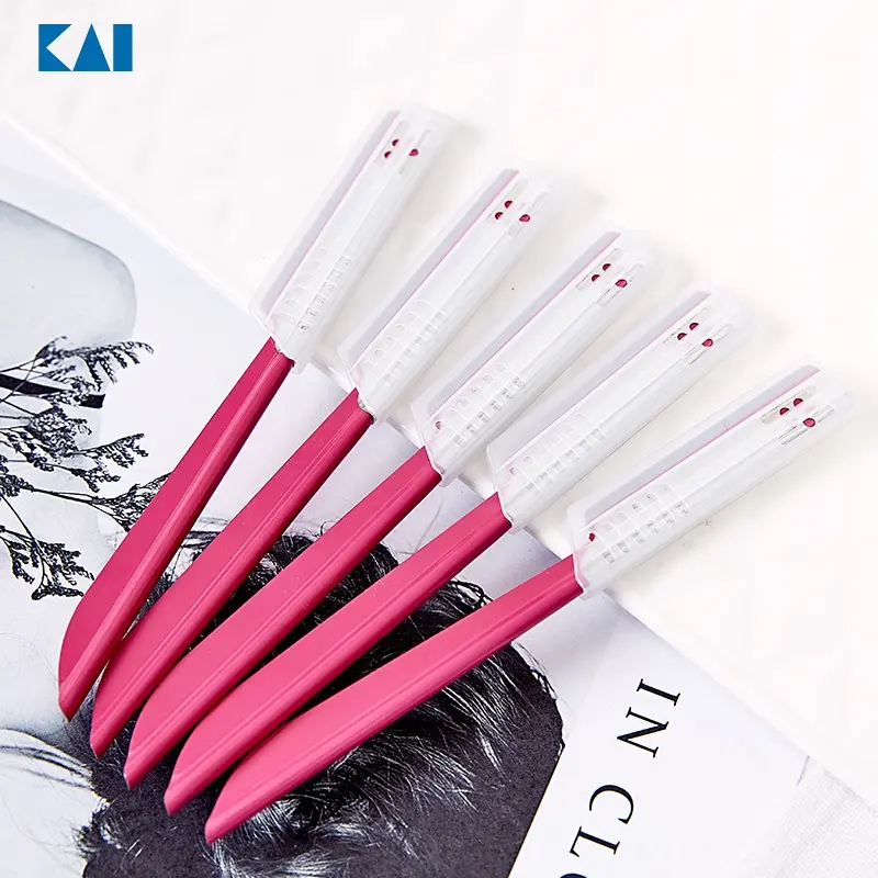 Set 5 dao cạo lông mày KAI Beauty màu hồng Nhật bản