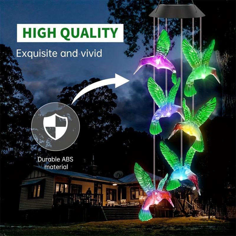 Solar Wind Chimes, Solar Color-changing Hummingbird Wind Chimes, Suitable for Garden Patio Decoration, Souvenir Gifts for Family and Friend 4