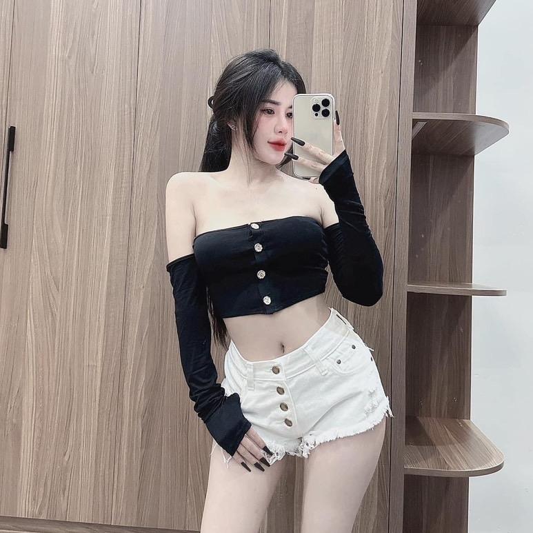 Áo tay trể vai 4 nút Ôm gọn