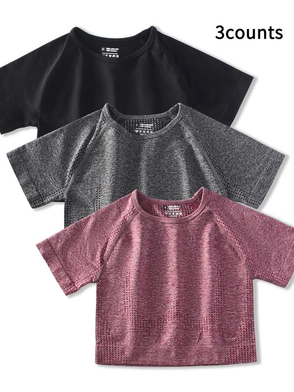 Women's Hollow Out Raglan Sleeve Crop Sports Tee, Breathable Round Neck T-shirt for Yoga Gym Workout Running, Ladies Sportswear Clothing for All Seasons 5