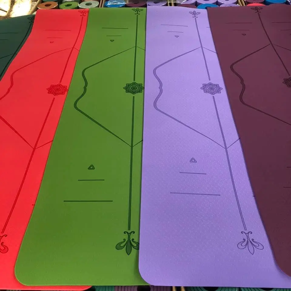 Thảm Tập Yoga Gym Pilates Thể Dục Chất Liệu TPE Dày 8mm Kích thước 183*61cm Chống Trơn Trượt Có In Định Tuyến TẶNG kèm TÚI và DÂY BUỘC