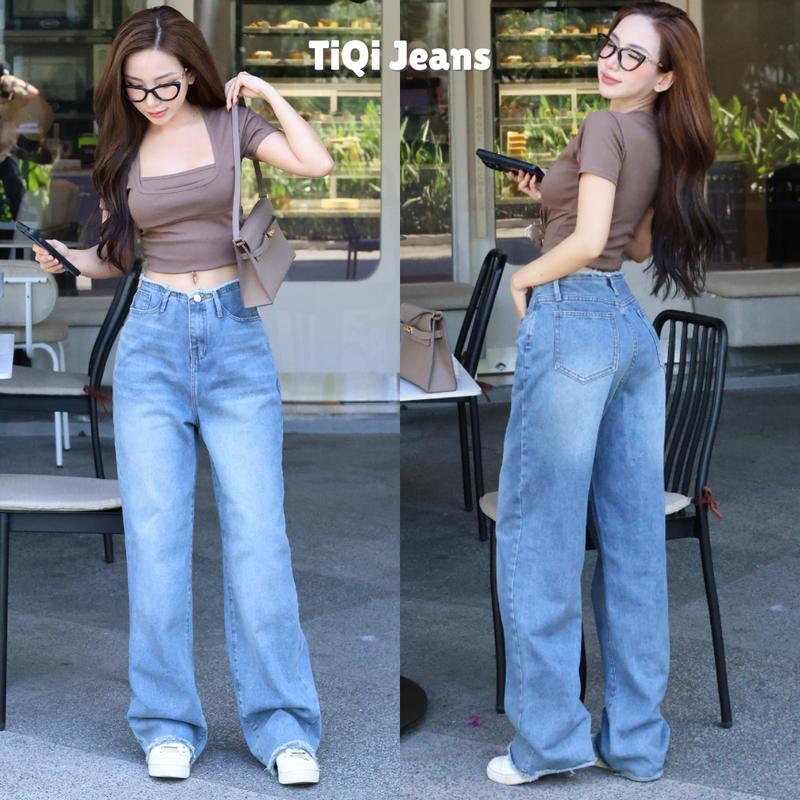 [ TiQi Jeans ] [Cạp Thấp] B2-318 Quần jean nữ ống rộng lưng tua cạp thấp Pants