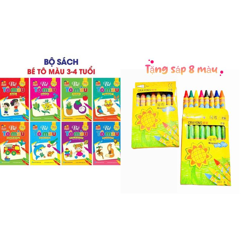 Product Introduction of Bộ 8 cuốn sách tô màu cho bé 3-4 tuổi Tặng Bút Sáp 8 MÀU cho bé 14