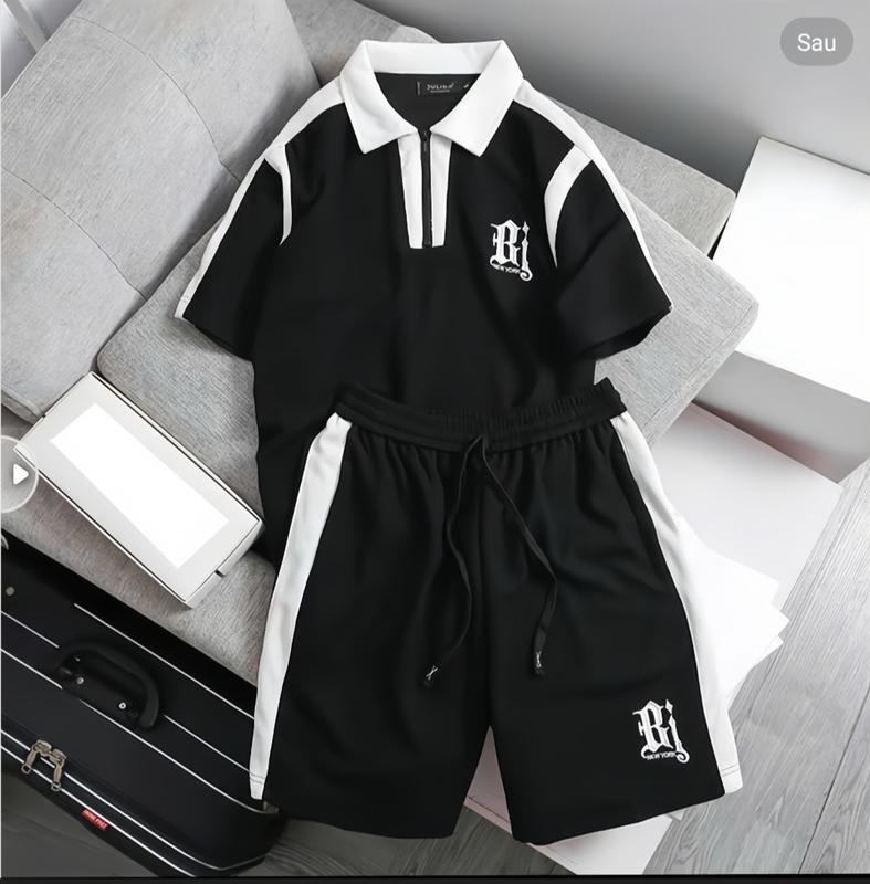 Bộ Cộc Tay (1) Mùa Hè Nam Nữ Royal Chất Xốp Mềm Co Giãn nhẹ  Bộ quần áo tay ngắn thời trang 【 bộ h30 + h60   màu cam thường Menswear Polo Có Cổ Ngắn Tay set  do Shirt set  nam do  the