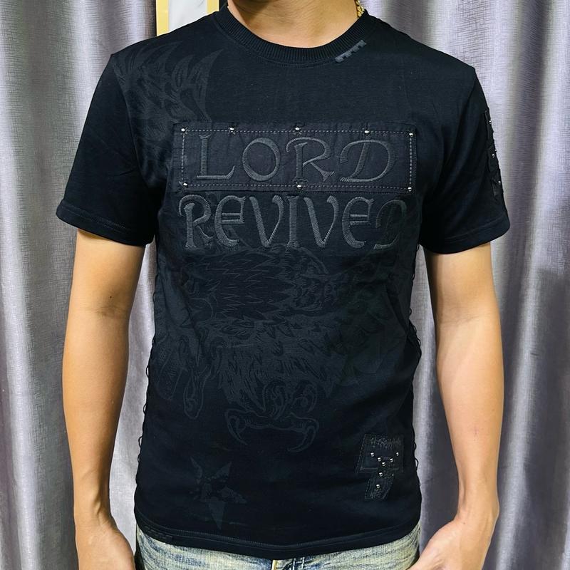 Áo thun nam LORD REVIVED , hoạ  tiết thêu đại bàng full đen , đính đá bi titan không gỉ sét , không bị oxi hoá