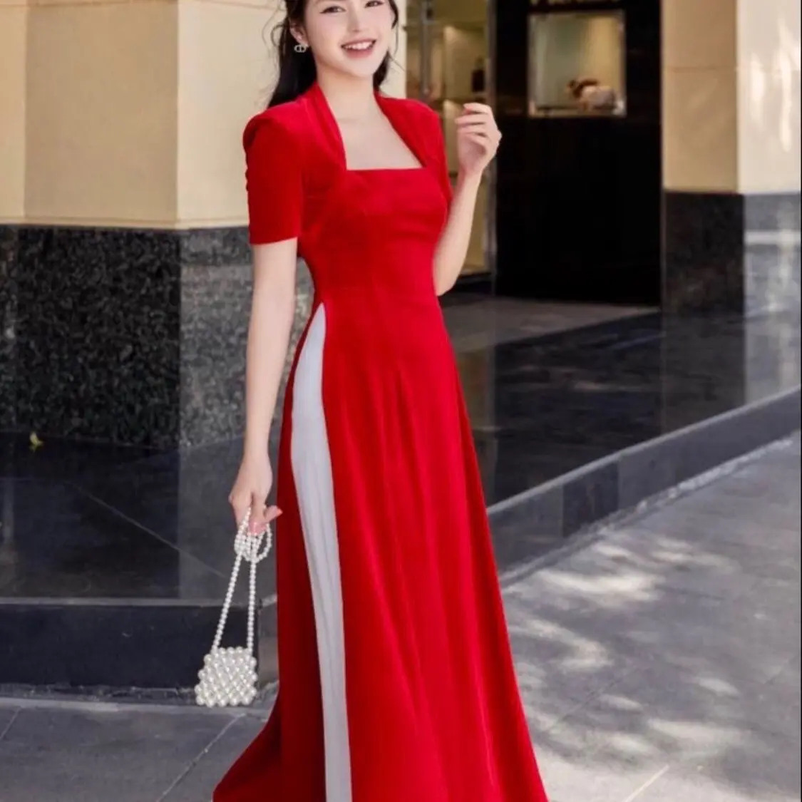Áo dài cổ nữ hoàng Dress Váy Women Voi Voan Màu Đỏ xs áo len đầm trắng đính charm vaytet giặt bằng nước lạnh 【 đá quý 】 đen tiệc vaydodonnoel 🎄 Sen