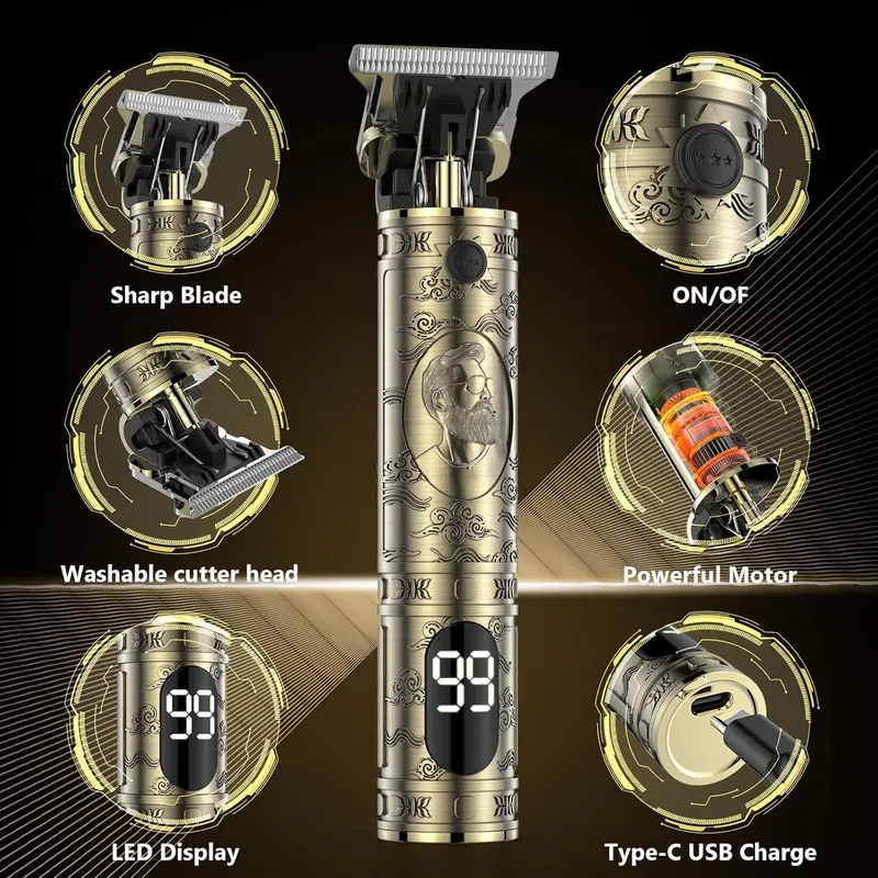 Beard Trimmer & Hair Clippers, Cordless Rechargeable Trimmer for Men, Premium Professional Barber Grooming Set with Zero Gapped T Blade Shaver & LCD Display Gift Comfort 3