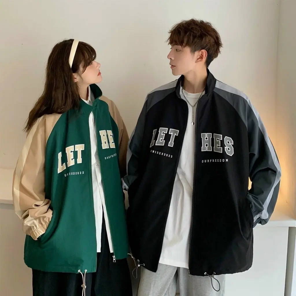 Áo khoác dù hai lớp in chữ logo LETHES phối màu chạy sọc tay form nam nữ Unisex