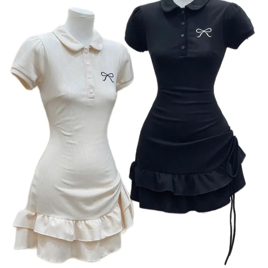 Đầm nữ polo cổ bẻ tay ngắn bồng dáng xoè tầng rút dây 1 bên eo MS0078 top women dress