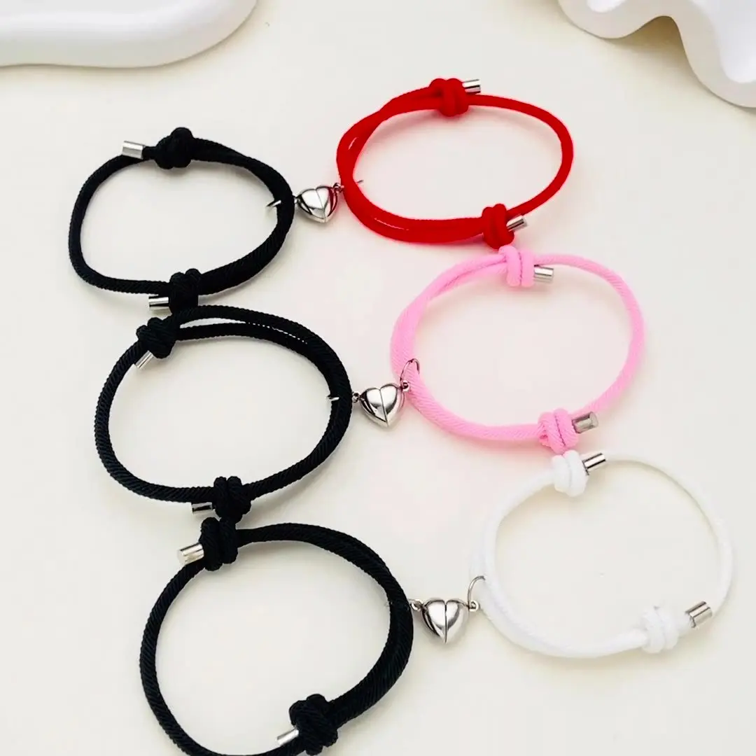 Popular Hand-Holding Hand-Knitted Rope Carrying Strap Men and Women Wish Stone Love Magnet Black and White Lovers Bracelet