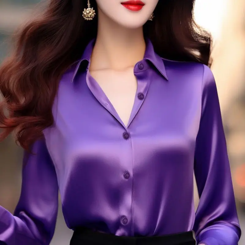 Áo Sơ Mi Màu Tím, Phong Cách Cổ Điển Độc Đáo Sang Trọng, Thiết Kế Sang Trọng Giá Cả Phải Chăng, Thanh Lịch Và Cao Cấp, Thích Hợp Cho Phụ Nữ, Phong Cách Doanh Nhân Độc Đáo, Thích Hợp Cho Mùa Xuân, Phong Cách Sang Trọng