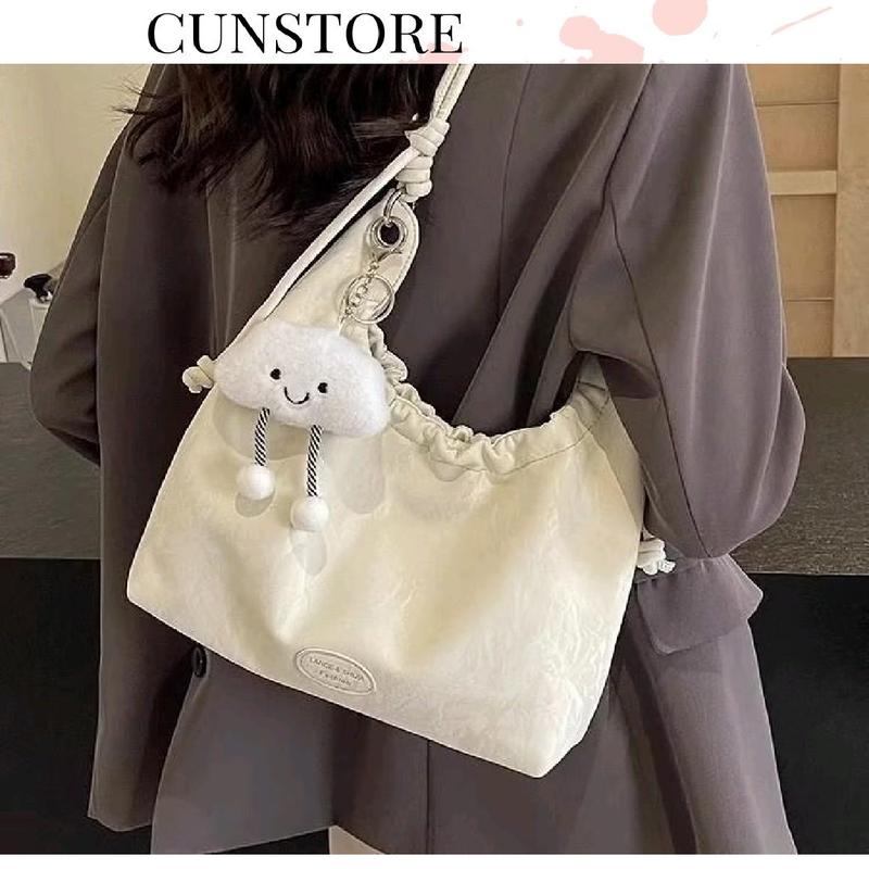 Tặng Móc Mây Túi Xách Nữ Đeo Vai Đeo Chéo Rúm Trơn Đính Phụ Kiện Cute CUN050