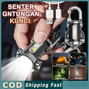 Upupshop Senter Mini LED Gantungan Kunci - Super Terang 1200lm, Baterai 1000mAh, Tahan Air IPX4, Lampu Darurat Praktis Outdoor & Emergency, Baru 2025, Murah & Unik Camping Type C