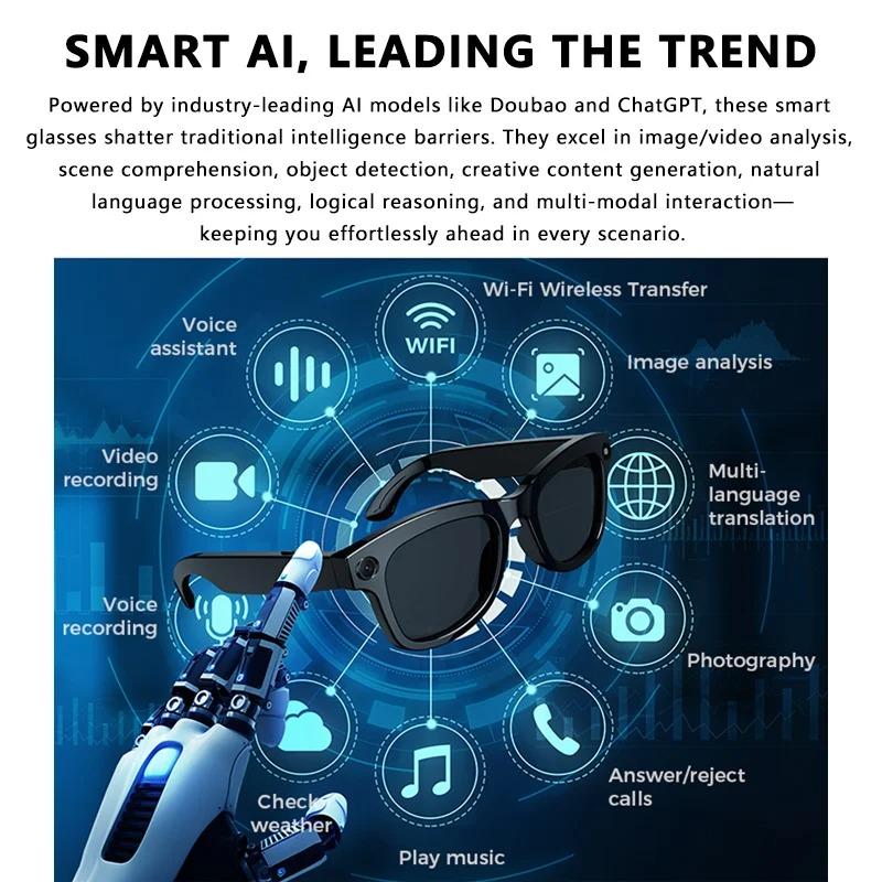 500W AI Smart Camera Sunglasses 3in1 lens ChatGPT Translation Voice Control WiFi Bluetooth HD1080P Shooting Intelligent Glasses - Image 2